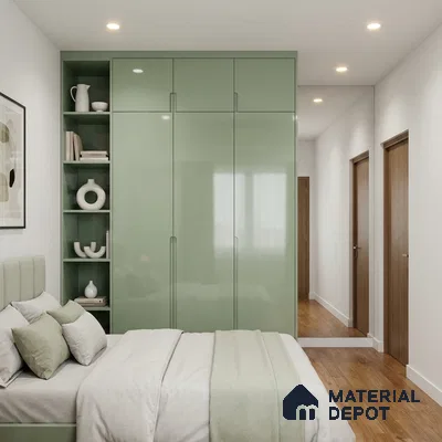 Sage Green Solid Color Acrylic Laminate LM 24628 8 ft x 4 ft High Gloss Finish - 1.5 mm | Matching Edgeband code - EB 02094 | Suitable for Living Room, Kitchen, Office