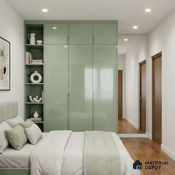 Sage Green Solid Color Acrylic Laminate LM 24628 8 ft x 4 ft High Gloss Finish - 1.5 mm | Matching Edgeband code - EB 02094 | Suitable for Living Room, Kitchen, Office