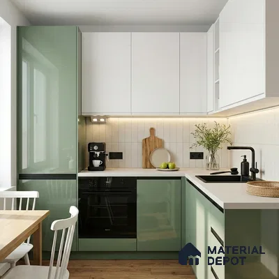 Sage Green Solid Color Acrylic Laminate LM 24628 8 ft x 4 ft High Gloss Finish - 1.5 mm | Matching Edgeband code - EB 02094 | Suitable for Living Room, Kitchen, Office