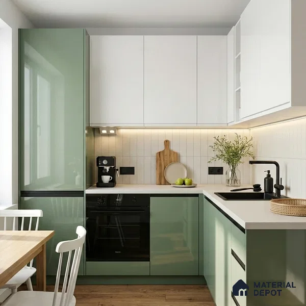 Sage Green Solid Color Acrylic Laminate LM 24628 8 ft x 4 ft High Gloss Finish - 1.5 mm | Matching Edgeband code - EB 02094 | Suitable for Living Room, Kitchen, Office