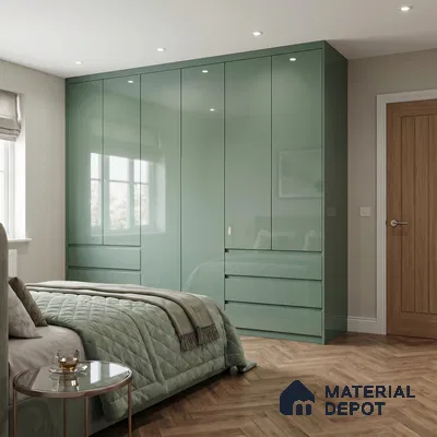 Muted Sage Green Solid Color Acrylic Laminate LM 24630 8 ft x 4 ft High Gloss Finish - 1.5 mm | Matching Edgeband code - EB 02113 | Suitable for Living Room, Kitchen, Office