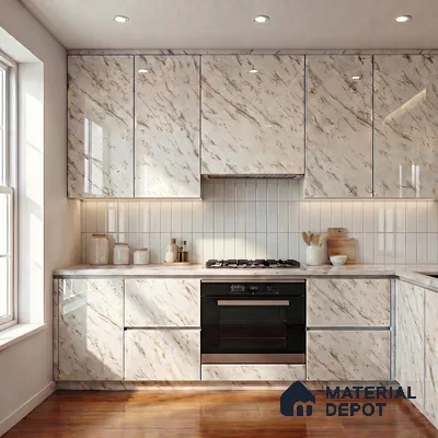 Cream Marble Acrylic Laminate LM 24634 8 ft x 4 ft High Gloss Finish - 1.5 mm | Suitable for TV Unit, Wardrobe, Cabinets