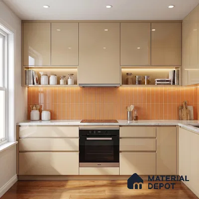 Warm Beige Solid Color Acrylic Laminate LM 24636 8 ft x 4 ft High Gloss Finish - 1.5 mm | Matching Edgeband code - EB 02095 | Suitable for Living Room, Kitchen, Office
