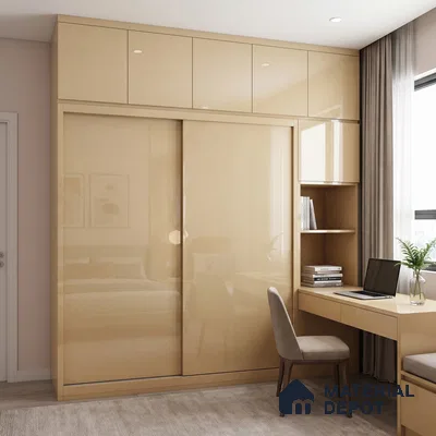 Warm Beige Solid Color Acrylic Laminate LM 24636 8 ft x 4 ft High Gloss Finish - 1.5 mm | Matching Edgeband code - EB 02095 | Suitable for Living Room, Kitchen, Office