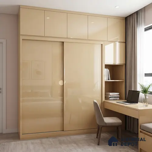Warm Beige Solid Color Acrylic Laminate LM 24636 8 ft x 4 ft High Gloss Finish - 1.5 mm | Matching Edgeband code - EB 02095 | Suitable for Living Room, Kitchen, Office