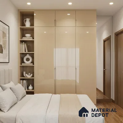 Warm Beige Solid Color Acrylic Laminate LM 24636 8 ft x 4 ft High Gloss Finish - 1.5 mm | Matching Edgeband code - EB 02095 | Suitable for Living Room, Kitchen, Office