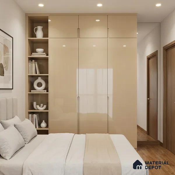 Warm Beige Solid Color Acrylic Laminate LM 24636 8 ft x 4 ft High Gloss Finish - 1.5 mm | Matching Edgeband code - EB 02095 | Suitable for Living Room, Kitchen, Office
