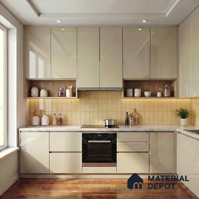 Warm Beige Solid Color Acrylic Laminate LM 24637 8 ft x 4 ft High Gloss Finish - 1.5 mm | Matching Edgeband code - EB 02097 | Suitable for Living Room, Kitchen, Office