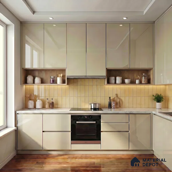 Warm Beige Solid Color Acrylic Laminate LM 24637 8 ft x 4 ft High Gloss Finish - 1.5 mm | Matching Edgeband code - EB 02097 | Suitable for Living Room, Kitchen, Office
