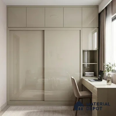 Warm Beige Solid Color Acrylic Laminate LM 24637 8 ft x 4 ft High Gloss Finish - 1.5 mm | Matching Edgeband code - EB 02097 | Suitable for Living Room, Kitchen, Office