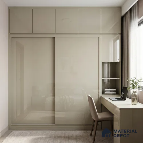 Warm Beige Solid Color Acrylic Laminate LM 24637 8 ft x 4 ft High Gloss Finish - 1.5 mm | Matching Edgeband code - EB 02097 | Suitable for Living Room, Kitchen, Office
