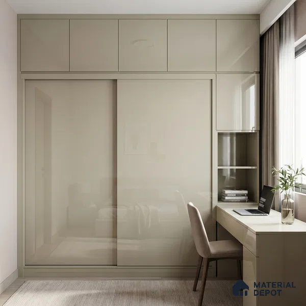 Warm Beige Solid Color Acrylic Laminate LM 24637 8 ft x 4 ft High Gloss Finish - 1.5 mm | Matching Edgeband code - EB 02097 | Suitable for Living Room, Kitchen, Office