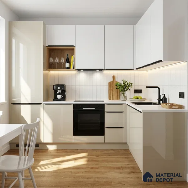 Warm Beige Solid Color Acrylic Laminate LM 24637 8 ft x 4 ft High Gloss Finish - 1.5 mm | Matching Edgeband code - EB 02097 | Suitable for Living Room, Kitchen, Office