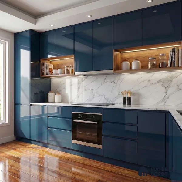 Midnight Blue Solid Color Acrylic Laminate LM 24638 8 ft x 4 ft High Gloss Finish - 1.5 mm | Matching Edgeband code - EB 02098 | Suitable for Living Room, Kitchen, Office