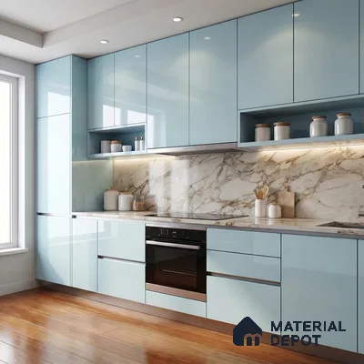 Powder Blue Solid Color Acrylic Laminate LM 24639 8 ft x 4 ft High Gloss Finish - 1.5 mm | Matching Edgeband code - EB 02099 | Suitable for Living Room, Kitchen, Office