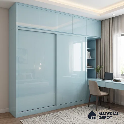 Powder Blue Solid Color Acrylic Laminate LM 24639 8 ft x 4 ft High Gloss Finish - 1.5 mm | Matching Edgeband code - EB 02099 | Suitable for Living Room, Kitchen, Office