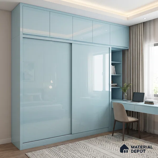 Powder Blue Solid Color Acrylic Laminate LM 24639 8 ft x 4 ft High Gloss Finish - 1.5 mm | Matching Edgeband code - EB 02099 | Suitable for Living Room, Kitchen, Office