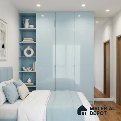 Powder Blue Solid Color Acrylic Laminate LM 24639 8 ft x 4 ft High Gloss Finish - 1.5 mm | Matching Edgeband code - EB 02099 | Suitable for Living Room, Kitchen, Office