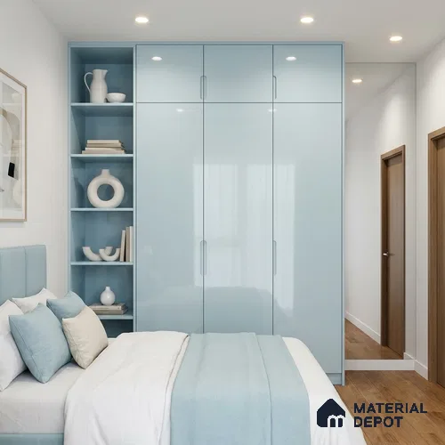 Powder Blue Solid Color Acrylic Laminate LM 24639 8 ft x 4 ft High Gloss Finish - 1.5 mm | Matching Edgeband code - EB 02099 | Suitable for Living Room, Kitchen, Office