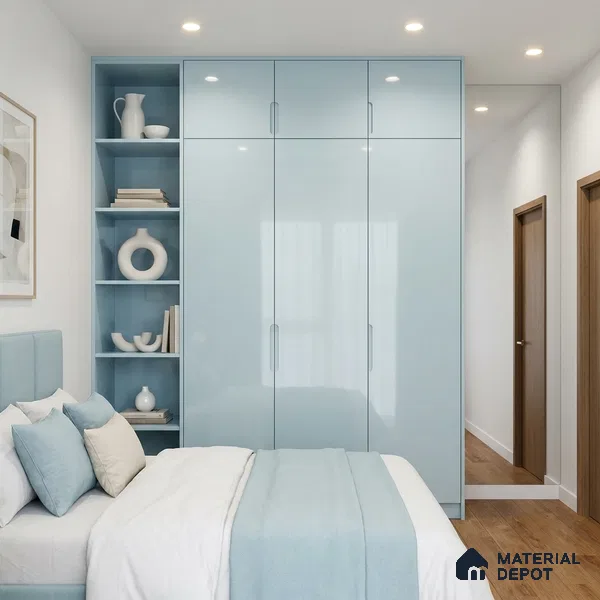 Powder Blue Solid Color Acrylic Laminate LM 24639 8 ft x 4 ft High Gloss Finish - 1.5 mm | Matching Edgeband code - EB 02099 | Suitable for Living Room, Kitchen, Office