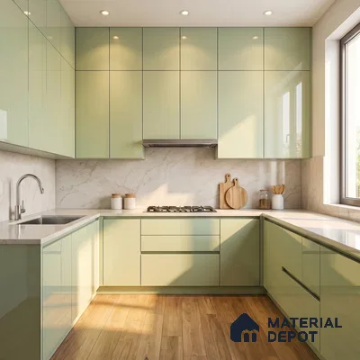 Pale Mint Green Solid Color Acrylic Laminate LM 24646 8 ft x 4 ft High Gloss Finish - 1.5 mm | Matching Edgeband code - EB 02077 | Suitable for Living Room, Kitchen, Office