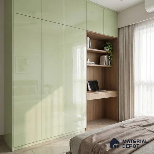 Pale Mint Green Solid Color Acrylic Laminate LM 24646 8 ft x 4 ft High Gloss Finish - 1.5 mm | Matching Edgeband code - EB 02077 | Suitable for Living Room, Kitchen, Office