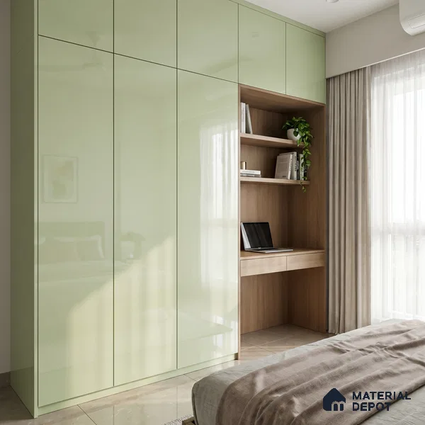 Pale Mint Green Solid Color Acrylic Laminate LM 24646 8 ft x 4 ft High Gloss Finish - 1.5 mm | Matching Edgeband code - EB 02077 | Suitable for Living Room, Kitchen, Office