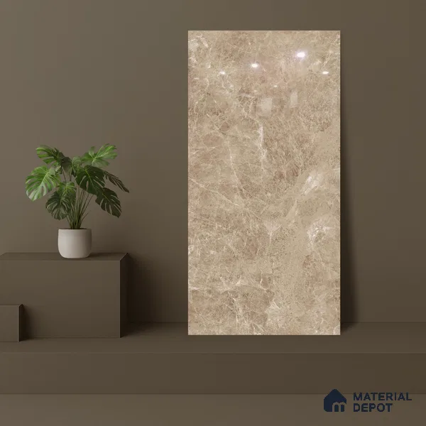 Budget Friendly Marble Floor & Wall Tile Value For Money TL 05592 Brown Logger 4 ft x 2 ft - Vitrified Glossy Finish -9 mm | 7 Random Design | Suitable for Living Room, Bedroom & Bathroom