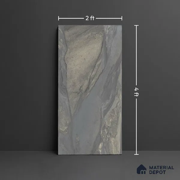 Stone Floor & Wall Tile TL 04456 Lucoto River 4 ft x 2 ft Digital Punch Matte Finish Vitrified Tile - 9 mm | 4 Random Design | Suitable For Living Room, Bedroom, Bathroom (Sample)