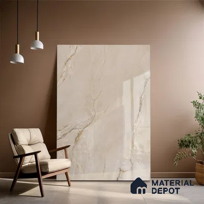 Budget Friendly Large Format Marble Floor Tile TL 04399 Luminus Crema Glossy Finish Vitrified Colorbody Tile - 15 mm | Suitable for Living Room, Bedroom, Office | Adhesive and Spacers Must be Used During Installation
