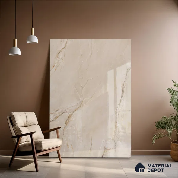 Budget Friendly Large Format Marble Floor Tile TL 04399 Luminus Crema Glossy Finish Vitrified Colorbody Tile - 15 mm | Suitable for Living Room, Bedroom, Office | Adhesive and Spacers Must be Used During Installation