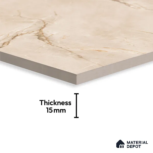 Budget Friendly Large Format Marble Floor Tile TL 04399 Luminus Crema Glossy Finish Vitrified Colorbody Tile - 15 mm | Suitable for Living Room, Bedroom, Office | Adhesive and Spacers Must be Used During Installation