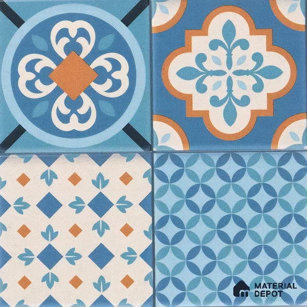 Moroccan Wall & Floor Tile TL 05007 Marrakech Tidal Blue 1 ft x 1 ft Ceramic Matte Finish - 9 mm | Suitable for Bathroom, Kitchen, Balcony | Please Expect a Slight Variation of Pattern