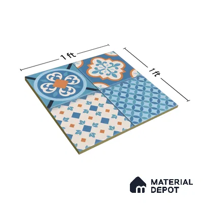 Moroccan Wall & Floor Tile TL 05007 Marrakech Tidal Blue 1 ft x 1 ft Ceramic Matte Finish - 9 mm | Suitable for Bathroom, Kitchen, Balcony | Please Expect a Slight Variation of Pattern