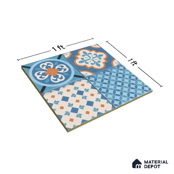 Moroccan Wall & Floor Tile TL 05007 Marrakech Tidal Blue 1 ft x 1 ft Ceramic Matte Finish - 9 mm | Suitable for Bathroom, Kitchen, Balcony | Please Expect a Slight Variation of Pattern