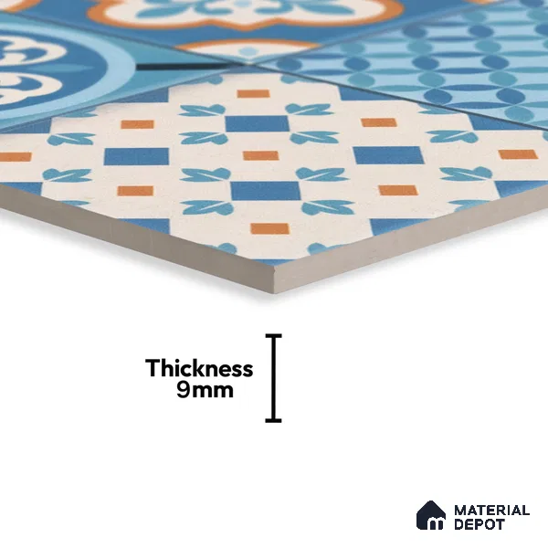 Moroccan Wall & Floor Tile TL 05007 Marrakech Tidal Blue 1 ft x 1 ft Ceramic Matte Finish - 9 mm | Suitable for Bathroom, Kitchen, Balcony | Please Expect a Slight Variation of Pattern