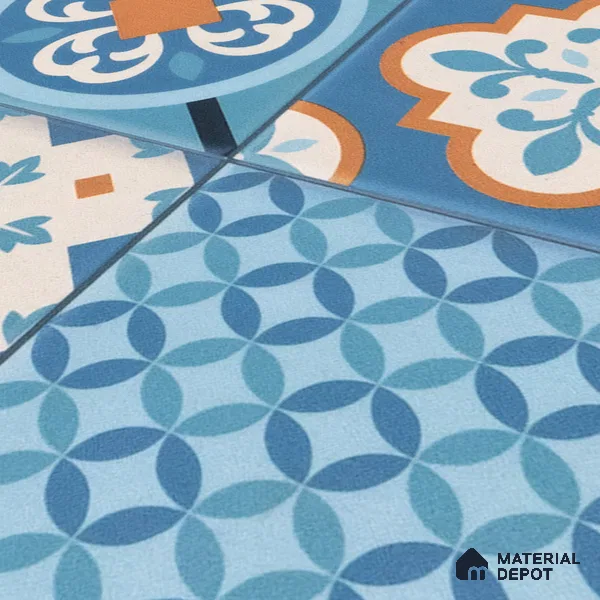 Moroccan Wall & Floor Tile TL 05007 Marrakech Tidal Blue 1 ft x 1 ft Ceramic Matte Finish - 9 mm | Suitable for Bathroom, Kitchen, Balcony | Please Expect a Slight Variation of Pattern