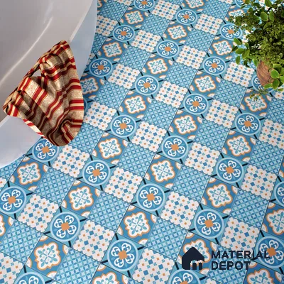 Moroccan Wall & Floor Tile TL 05007 Marrakech Tidal Blue 1 ft x 1 ft Ceramic Matte Finish - 9 mm | Suitable for Bathroom, Kitchen, Balcony | Please Expect a Slight Variation of Pattern