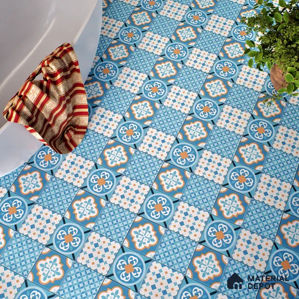Moroccan Wall & Floor Tile TL 05007 Marrakech Tidal Blue 1 ft x 1 ft Ceramic Matte Finish - 9 mm | Suitable for Bathroom, Kitchen, Balcony | Please Expect a Slight Variation of Pattern