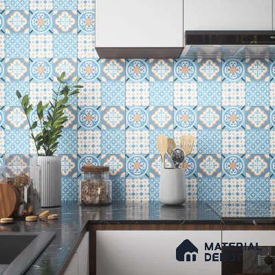 Moroccan Wall & Floor Tile TL 05007 Marrakech Tidal Blue 1 ft x 1 ft Ceramic Matte Finish - 9 mm | Suitable for Bathroom, Kitchen, Balcony | Please Expect a Slight Variation of Pattern