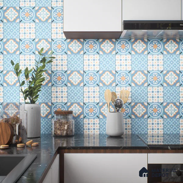 Moroccan Wall & Floor Tile TL 05007 Marrakech Tidal Blue 1 ft x 1 ft Ceramic Matte Finish - 9 mm | Suitable for Bathroom, Kitchen, Balcony | Please Expect a Slight Variation of Pattern