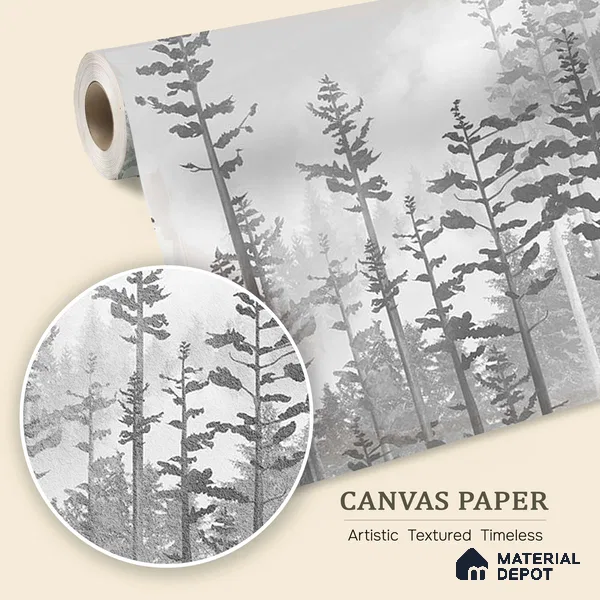 Manali, Misty Mountain Forest Wallpaper Indrani Series Canvas Tropical Design (Customised Size Wallpaper )
