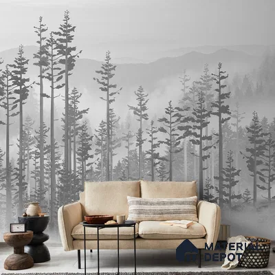Manali, Misty Mountain Forest Wallpaper Indrani Series Canvas Tropical Design (Customised Size Wallpaper )