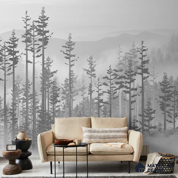 Manali, Misty Mountain Forest Wallpaper Indrani Series Canvas Tropical Design (Customised Size Wallpaper )
