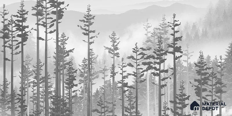 Manali, Misty Mountain Forest Wallpaper Indrani Series Canvas Tropical Design (Customised Size Wallpaper )