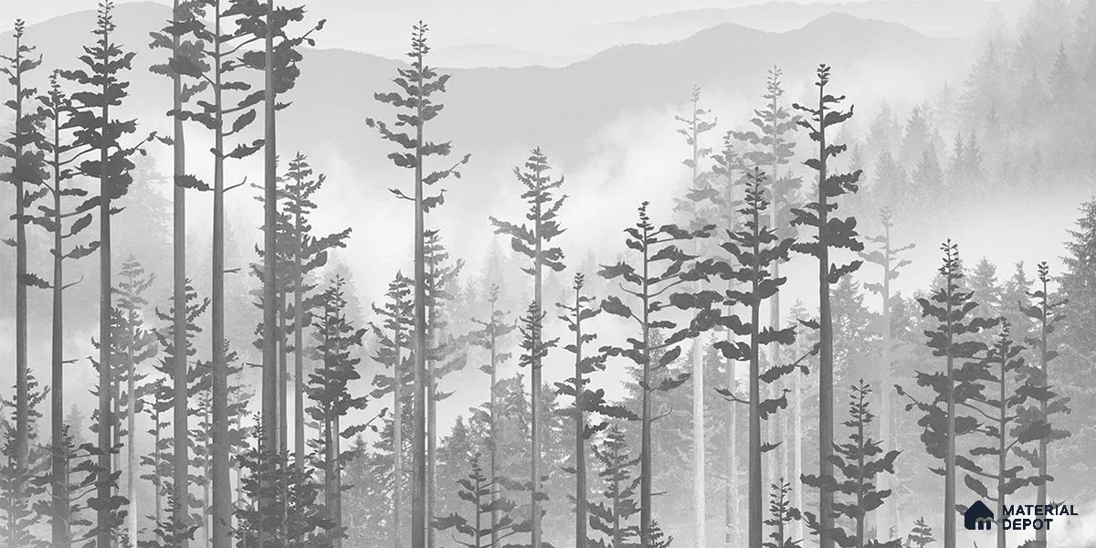 Manali, Misty Mountain Forest Wallpaper Indrani Series Canvas Tropical Design (Customised Size Wallpaper )