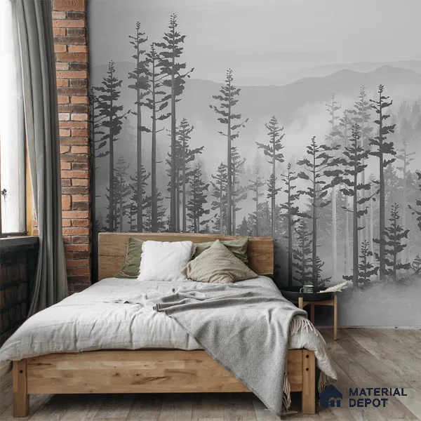 Manali, Misty Mountain Forest Wallpaper Indrani Series Soft Feel Tropical Design (Customised Size Wallpaper )