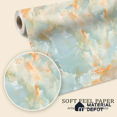 Marble Design Wallpaper for Rooms, Green and Orange Indrani Series Soft Feel Marble Design (Customised Size Wallpaper )