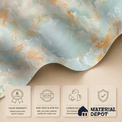Marble Design Wallpaper for Rooms, Green and Orange Indrani Series Soft Feel Marble Design (Customised Size Wallpaper )