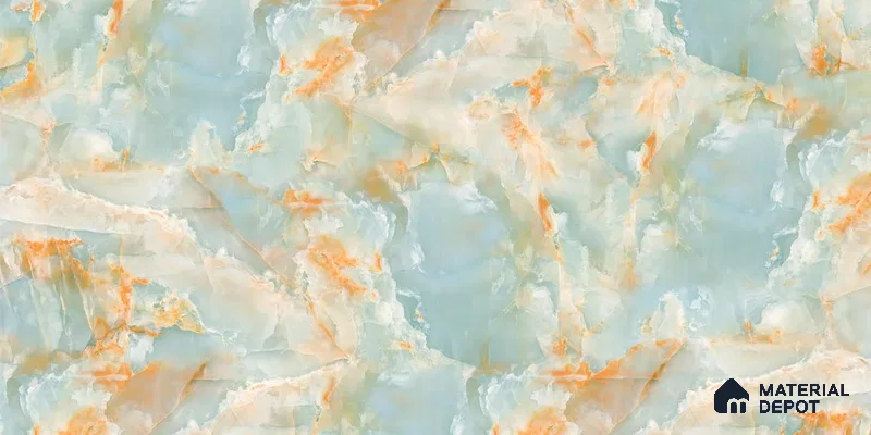 Marble Design Wallpaper for Rooms, Green and Orange Indrani Series Soft Feel Marble Design (Customised Size Wallpaper )